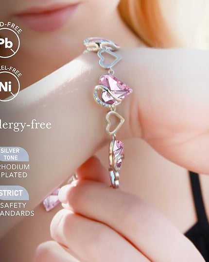 Leafael Infinity Love Heart Link Bracelets, Birthstone or Healing Stone Crystal Bracelet for Women, Silver Tone Jewelry Gifts for Her, 7-inch Chain and 2-inch Extender