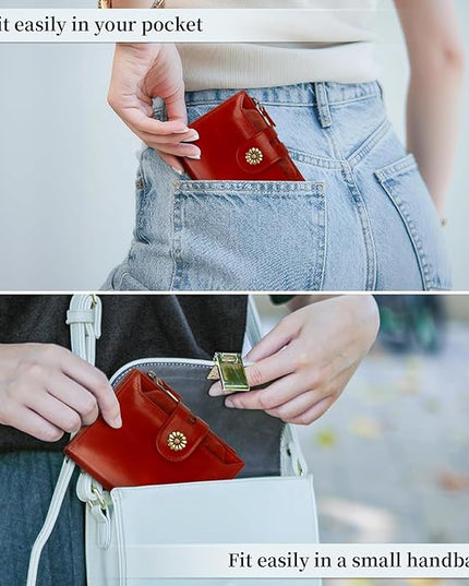 Blucoay Leather Wallet Women,RFID Blocking Womens Wallet Bifold Compact Card Holder Small Wallet for Women with Removable ID Window Winered