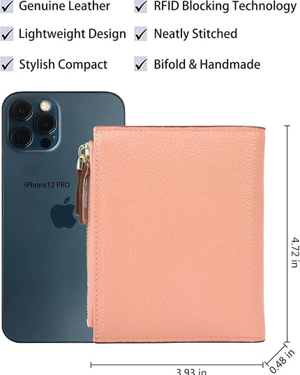 AINIMOER Women's RFID Blocking Leather Small Compact Bi-fold Zipper Pocket Wallet Card Case Purse with id Window
