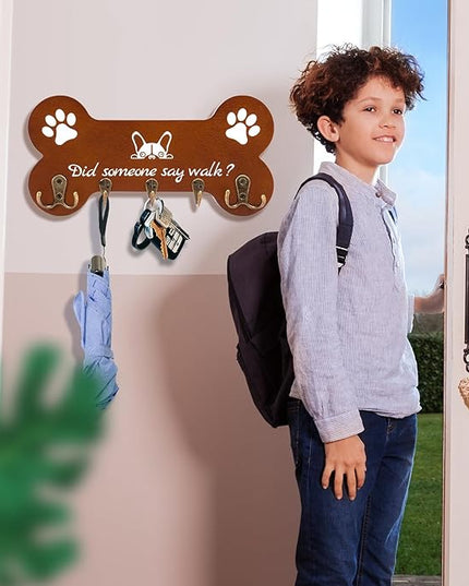 LAOKETON Bone Shape Dog Leash Hangers for Wall - Coat Rack with 5 Key Hooks, Perfect for Dog Lovers, Ideal for Entryway, Door and Bedroom Decor. 11.8'' x 5.9''(Brown)