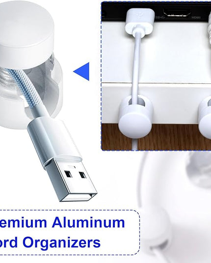 3 Sets Charger Holders for Cords, Adjustable Cable Anchor Holders, Adhesive Metal Cord Clips, Cable Management Wire Organizers for Desk, Office, Nightstand - White, Silver, Red Bronze
