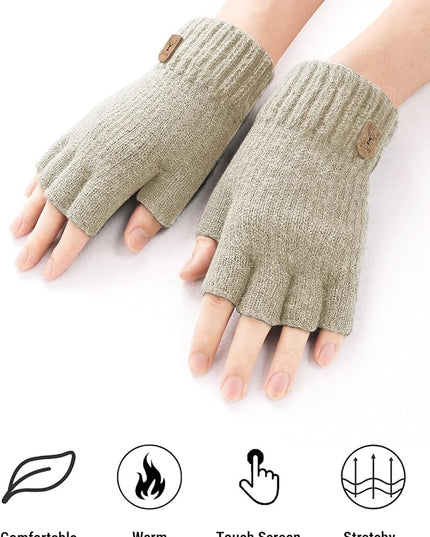 Fingerless Gloves Half Finger Winter Warm Knitted Gloves Working Running Biking Driving for Men and Women
