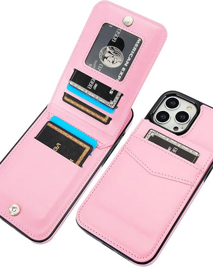 KIHUWEY Compatible with iPhone 13 Pro Max Case Wallet with Credit Card Holder, Premium Leather Magnetic Clasp Kickstand Heavy Duty Protective Cover for iPhone 13 Pro Max 6.7 Inch (Pink)