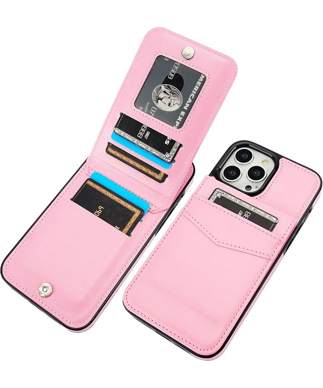 KIHUWEY Compatible with iPhone 13 Pro Max Case Wallet with Credit Card Holder, Premium Leather Magnetic Clasp Kickstand Heavy Duty Protective Cover for iPhone 13 Pro Max 6.7 Inch (Pink)