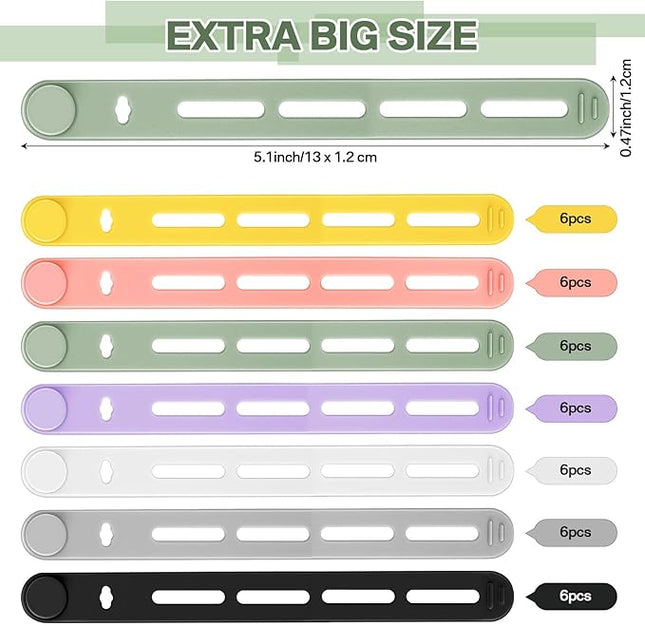 42 Pcs Silicone Cable Ties Reusable Cord Straps Multipurpose Elastic Cable Organizer for Bundling Fastening Earphone Phone Charger Home Office School(Multicolor,5.12 Inch)