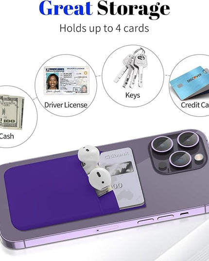 Senose Phone Wallet, 3 Pack Card Holder for Back of Phone Stick on Phone Cases Great Storage Compatible for iPhone/Android/Samsung Galaxy - Black+White+Purple