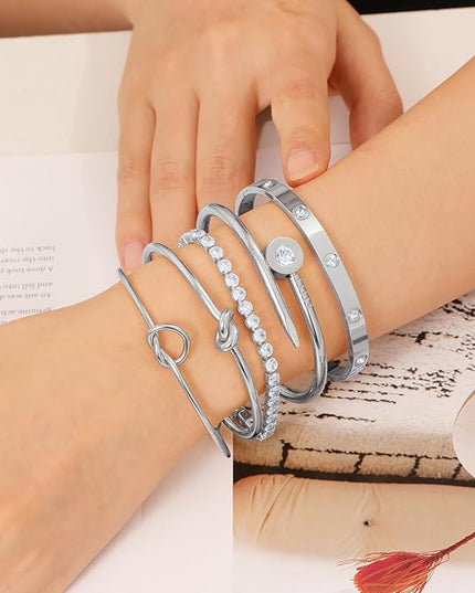 18 K Gold Plated Love Bangle Bracelet Stack Cuff Jewelry for Women Jewelry Set for Women Gift with Box