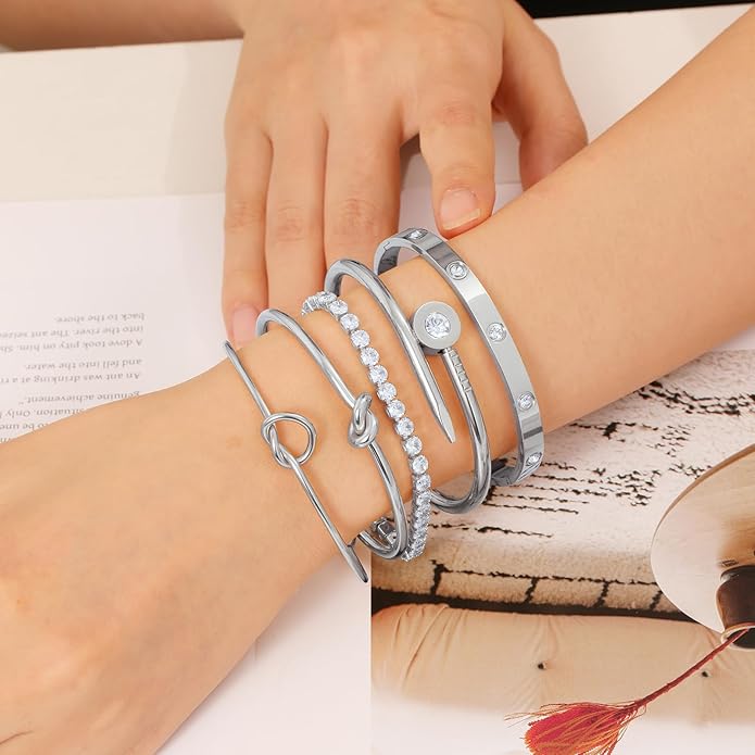 18 K Gold Plated Love Bangle Bracelet Stack Cuff Jewelry for Women Jewelry Set for Women Gift with Box