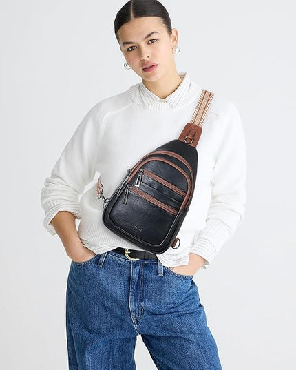 Sling Bag for Women Crossbody Fanny Pack Belt Bag Sling Purse Vegan Leather Trendy Travel Anti Theft Brown/Black
