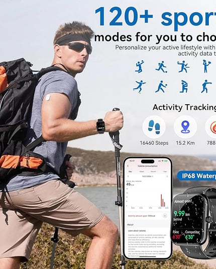 Smart Watch with Alexa Built-in, 1.83" HD Touchscreen, Digital Bluetooth Calling, IP68 Waterproof Fitness Tracker, 120+ Sports Modes, 24/7 Heart Rate/Sleep Monitor for iPhone Android (Black)