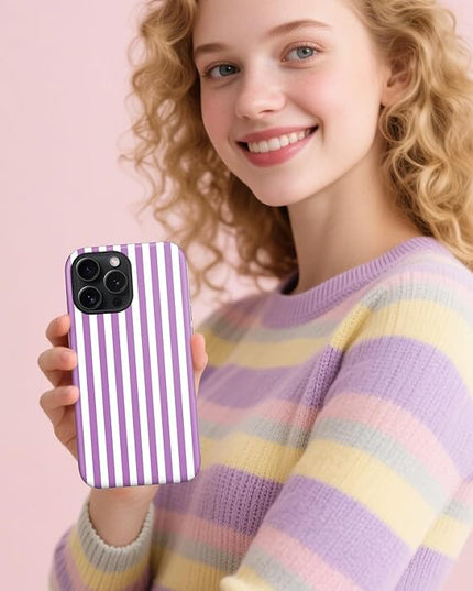 Magnetic for iPhone 13 Pro Max Case Cute Stripes Phone Case, Shockproof Slim TPU and Hard PC Protective Phone Cover Compatible with MagSafe Designed for Women Girls, Purple