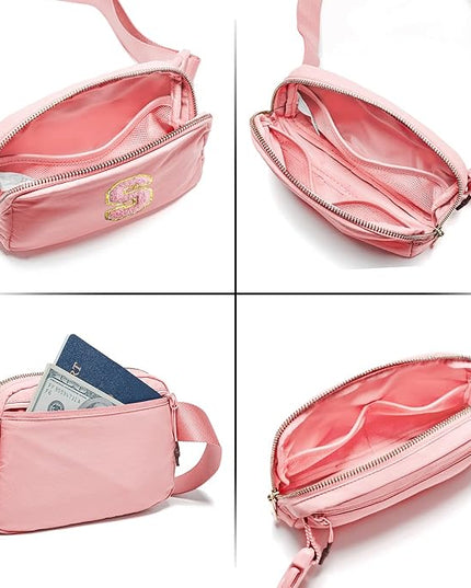 Gitus Belt Bag Fanny Pack Crossbody Bags with Initial Letter Patch Cute Stuff Birthday Gifts for Teenager Girls Trendy Preppy Stuff for Teen Girls Cool Stuff for Teens (Light Pink-S)