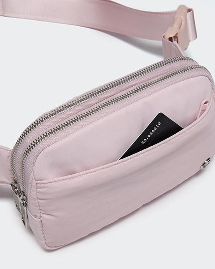 Pander Everywhere Belt Bag for Women, 5 Zipper Pockets Nylon Crossbody Fanny Pack Purse (Pink).