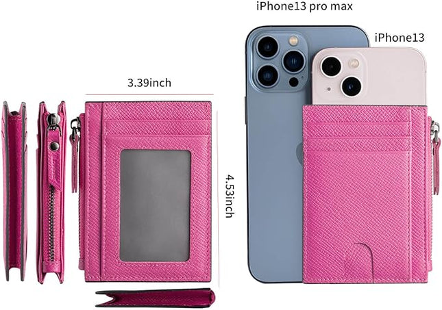 ilovever Slim Wallet for Women Small Leather RFID Blocking Credit Card Holder Minimalist Front Pocket Wallet with Coin Purses & Pouches,RoseRed