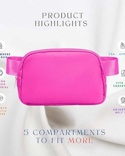 Women's Fanny Pack – Crossbody Belt Bag, Pink Waist Bag, Hot Pink Crossbody Purse, Fanny Packs for Women, Versatile Belt Bag for Everyday Use
