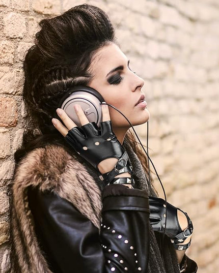 Accmor Leather Punk Gloves Fingerless Gloves for Women Driving Cycling Sports Cosplay Performance Half Finger Gloves for Women Teens Kids