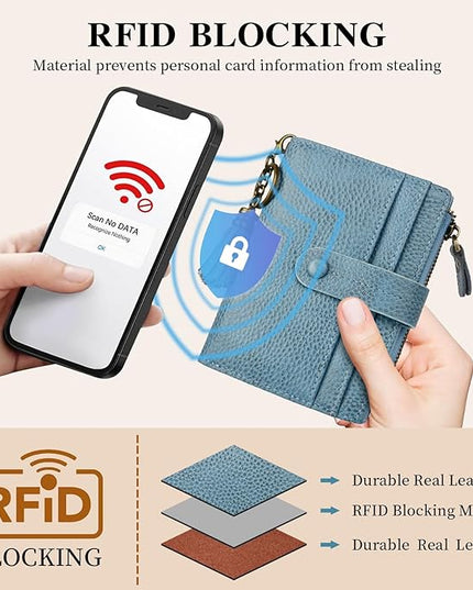 Blucoay Leather Wallet Women,RFID Blocking Small Wallet for Women Compact Card Holder Bifold Tassel Wallet Coin Purse With ID Window lzblue