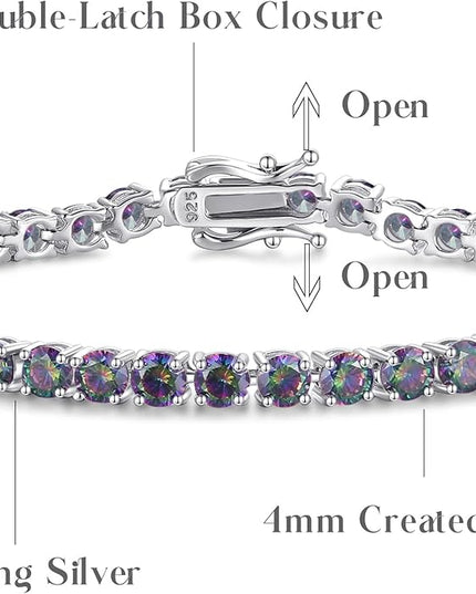 FANCIME Birthstone Bracelet Sterling Silver Gemstone Tennis Bracelets Fine Jewelry Wedding Bridal Prom Birthday Gift for Women Her, Length 7.2 Inch Width 4mm