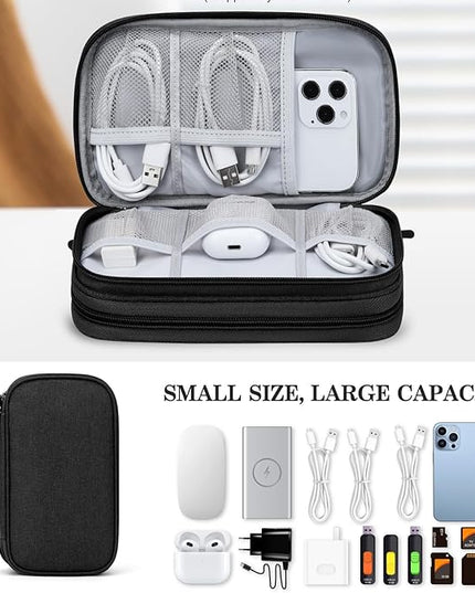 FYY Electronic Organizer, Travel Cable Organizer Bag Pouch Electronic Accessories Carry Case Portable Waterproof Double Layers Storage Bag for Cable, Cord, Charger, Phone, Earphone, Medium, Black