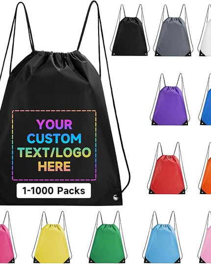 Custom Drawstring Backpacks With Your Logo, 1 Pack Personalized Text Drawstring Bags String Bag Bulk, Great for Travelling, Gym and for Everyday Use (Black)