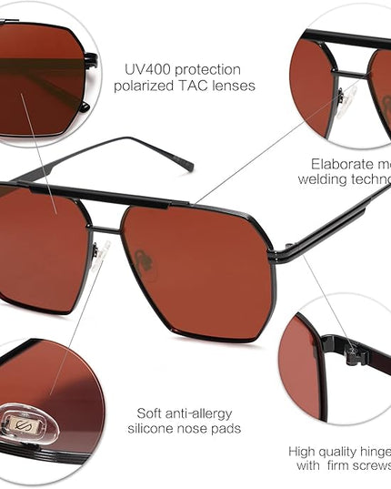 SOJOS Retro Oversized Square Polarized Sunglasses for Women Men Vintage Shades Classic Large Metal Sun Glasses