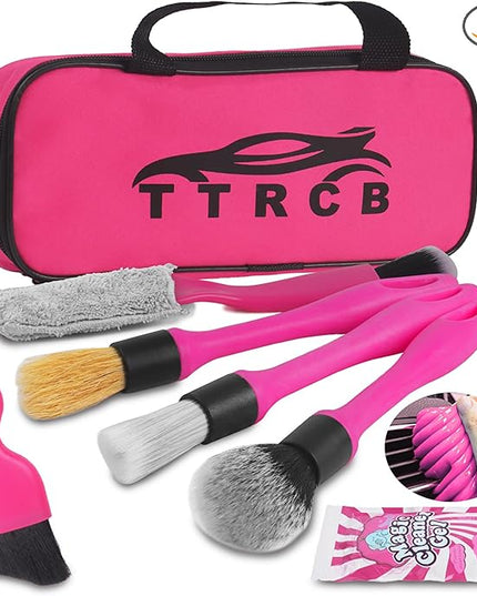 TTRCB Car Detailing Cleaning Kit Interior Cleaner, Car Detailing Brush Set, Pink Car Accessories Essentials for Women, Car Cleaning Gel, Car Cleaning Supplies Tools Stuff for RV, SUV, Interior