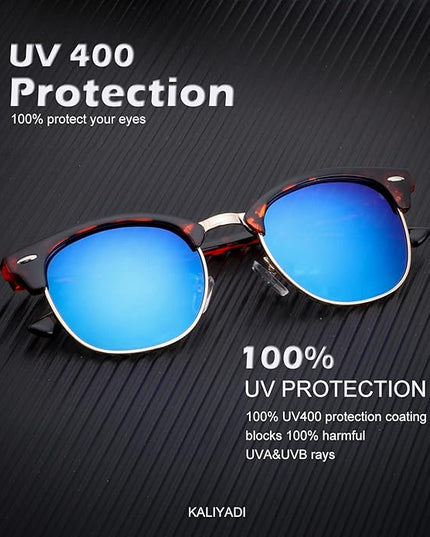 KALIYADI Sunglasses Men Polarized Sunglasses for Men Women Unisex Semi-Rimless Frame Retro Driving Sun Glasses UV Blocking
