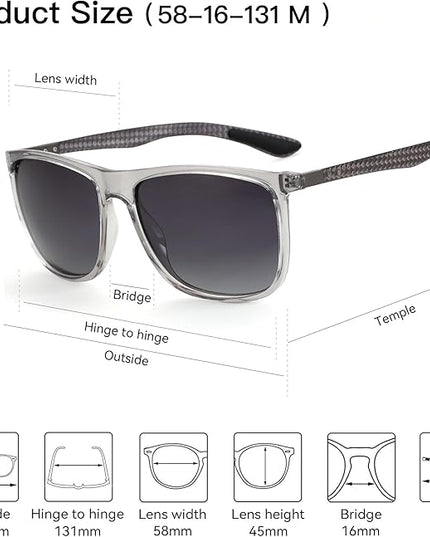 ZENOTTIC Square Polarized Sunglasses for Men Ultralight Carbon Fiber Sun Glasses Driving Fishing Golf Sports UV400 Protection