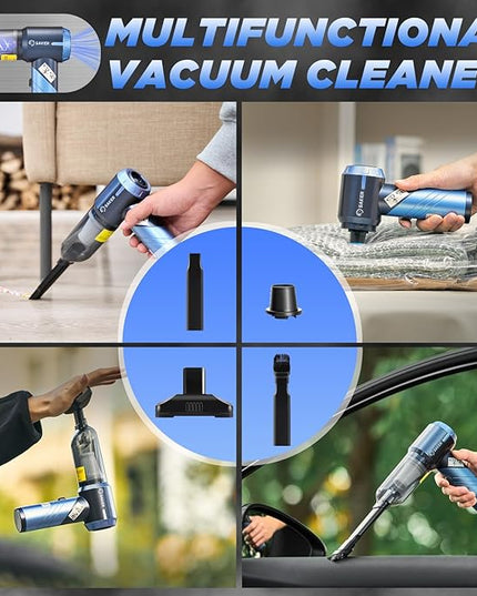 Saker Portable Car Vacuum Cleaner Cordless High Power 17000PA 3 in 1 Foldable Handheld Vacuum Cordless with Brushless Motor for Inflation,Dust Blowing,Home Car Cleaning HL132 Blue