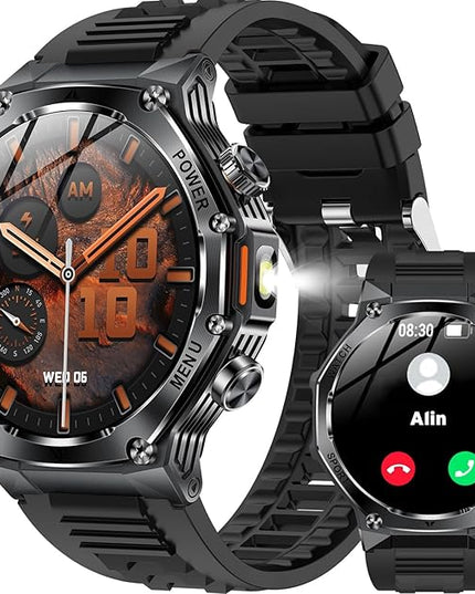 Fitness Smart Watch for Men Women, Bluetooth Calling & 1.8" AMOLED, SpO2/Heart Rate/Sleep Tracker, 100+ Workout Modes, IP67 Waterproof, 7+Day Battery, iPhone Android Compatible Black