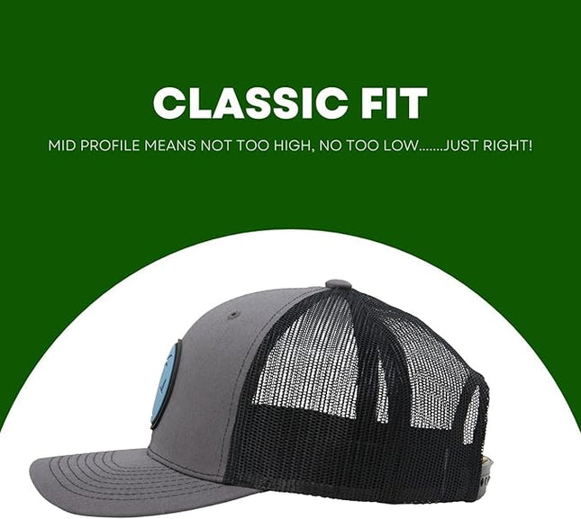LINDO Trucker Hat [ Palm Tree 2.0 Design ] for Men and Women: Mid Profile Cap with Breathable Mesh Back and Adjustable Snap
