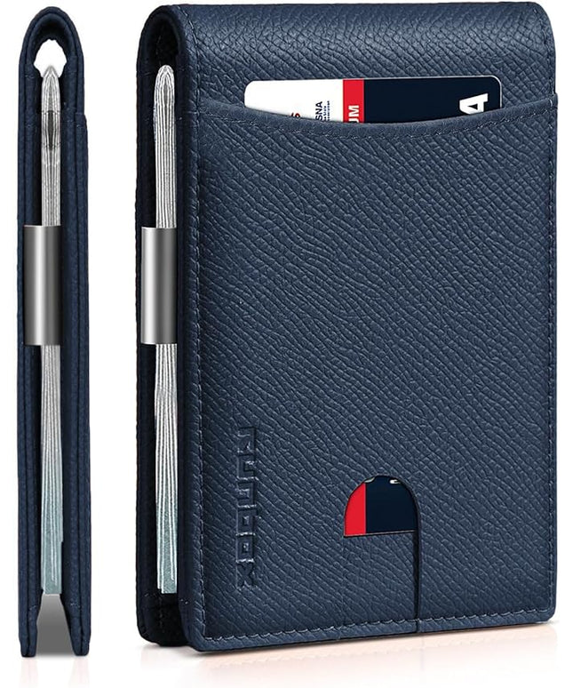 RUNBOX Slim Money Clip Wallets for Men RFID Blocking 11 Card Holder Minimalist Small Leather Bifold Men's Front Pocket Wallet Gift Box