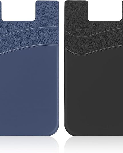 Senose Card Holder for Phone Case, Dual Pocket Silicone Phone Wallet Stick On Compatible for iPhone, Samsung and Most of Cell Phones (Navy Blue, Black)