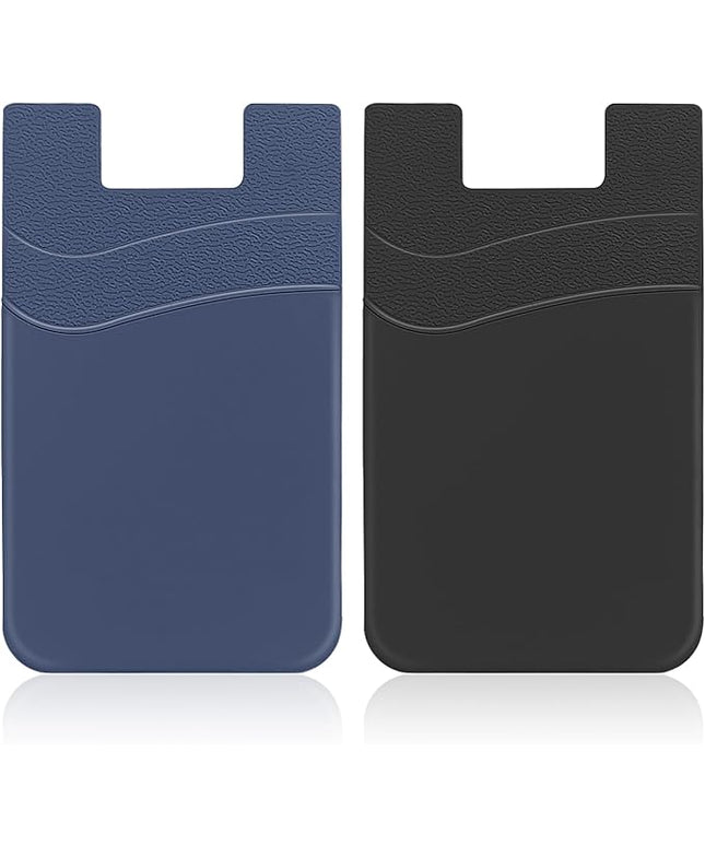Senose Card Holder for Phone Case, Dual Pocket Silicone Phone Wallet Stick On Compatible for iPhone, Samsung and Most of Cell Phones (Navy Blue, Black)