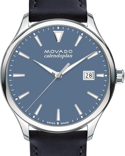 Movado Heritage Series Calendoplan Men's Watch - Swiss Quartz Movement, Leather Strap - 3 ATM Water Resistance - Classic, Luxury Fashion Timepiece for Him - 40mm