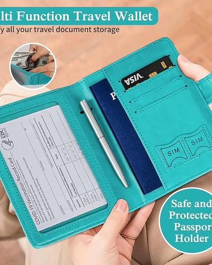 TIGARI Passport Holder for Travel Women Men, PU Leather Waterproof RFID Wallet Cover Case Sleeve, Valentines Day Gifts, Vacation Plane Cruise Travel Document Organizer Essentials