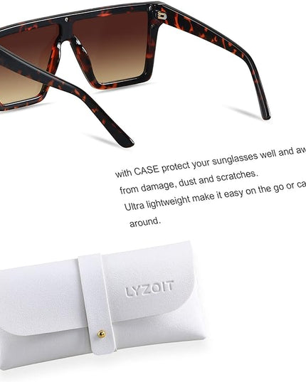 LYZOIT Square Oversized Sunglasses for Women Men Big Flat Top Fashion Shield Large UV Protection Rimless Shades