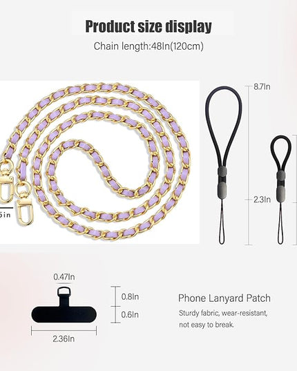 BFSD·DM Phone crossbody strap, 2× Pads,1× Leather Phone Strap,1× Phone Wrist Strap,1× Adjustable Finger Strap,Universal Crossbody Patch Phone Lanyards,Compatible with Most Smartphones(purple-48in)