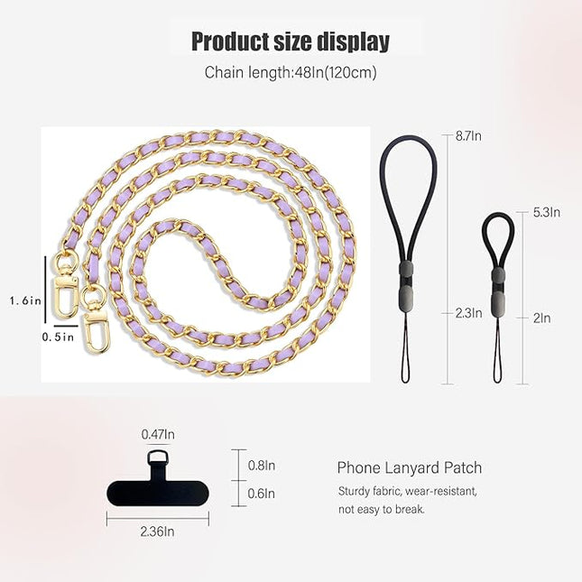 BFSD·DM Phone crossbody strap, 2× Pads,1× Leather Phone Strap,1× Phone Wrist Strap,1× Adjustable Finger Strap,Universal Crossbody Patch Phone Lanyards,Compatible with Most Smartphones(purple-48in)