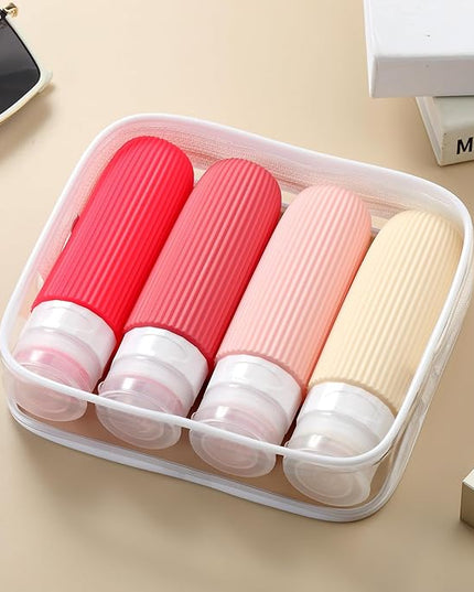 Travel Bottles for Toiletries, Tsa Approved 3oz Portable Travel Bottles, BPA Free Leak Proof Squeezable Silicone Travel Size Containers, Travel Accessories with Clear Toiletry Bag (4 Pack)