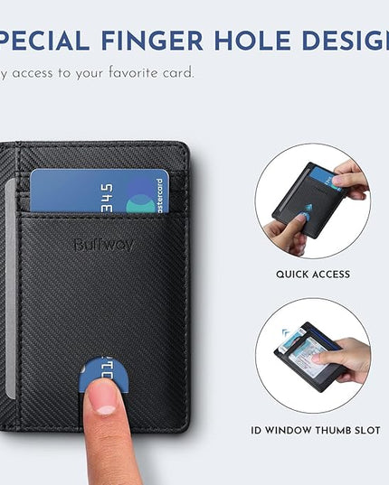 Buffway Slim Minimalist Front Pocket RFID Blocking Leather Wallets for Men and Women - Peak Black