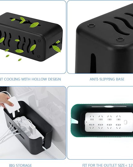 Cable Management Box,Cord Organizer Box for Desk Floor Cable Hide,Cable Box Organizer to Cover The Power Strip Cord Wires for Home Office,Black