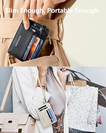 BOSTANTEN Small Wallet For Women RFID Leather Credit Card Holder Slim Wristlet Keychain Wallet With Zipper Pocket