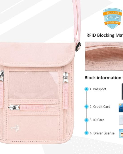 WALNEW Passport Holder Neck Pouch Travel Wallet for Women and Men, RFID Blocking Security Slim Traveling Wallet with Around Neck Lanyard Strap