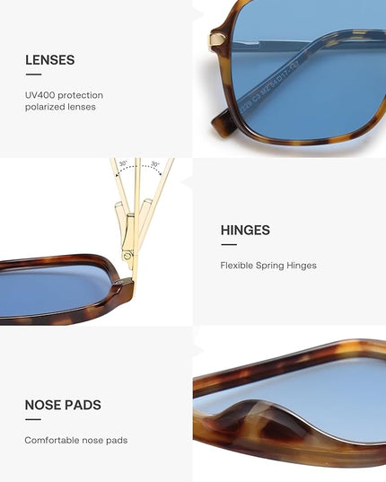 SOJOS Sunglasses for Women & Men, Square, Retro, Polarized Lens, Trendy Aviator, 90s Shades