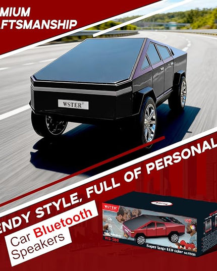Futuristic Shapes Truck Bluetooth Speaker with LED Display Screen – TWS Stereo, FM Radio, USB/TF Playback, LED Headlights, Built-in Mic, Gift for Car Lovers, Model Collectors & Tech Fans (Black)