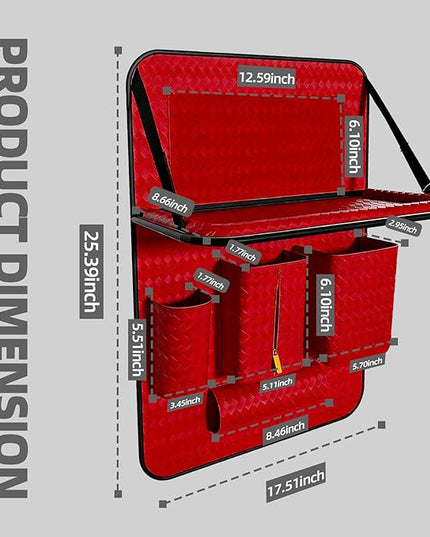 Car Back Seat Organizer, Black Woven Leather Storage Bag, Multifunctional Rear Seat Protector with Tablet Holder, 25.2x17.7 Inches, Abrasion Resistant (red)