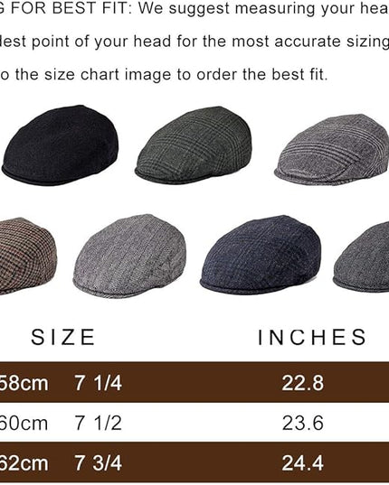 FEINION Men's Wool Tweed Newsboy Ivy Cap Gatsby Golf Flat Hat