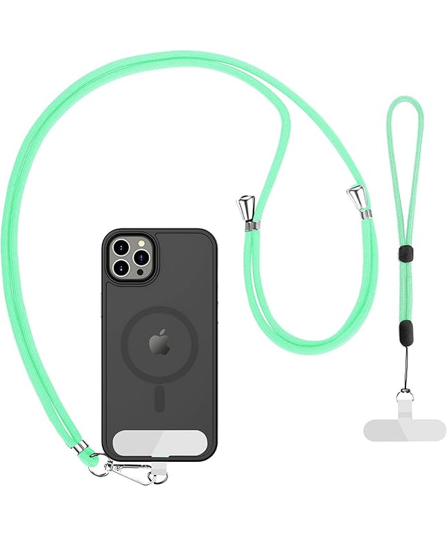 CACOE Phone Lanyard 2 Pcs-1 Pcs Adjustable Neck Strap, 1 Pcs Wrist Strap, 2 Pads, Universal Crossbody Multifuctional Cell Phone Lanyards Compatible with Most Smartphones(Light Green)