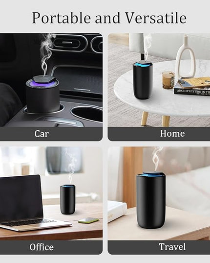 Waterless Diffuser for Essential Oil, Rechargeable Mini Fragrance Scent Air Machine, 3-Color Ambient Night Light, Aluminum, 0.51 Oz/15mL, 3 Countdown Timers & 3 Mist Levels for Home, Car, Titanium
